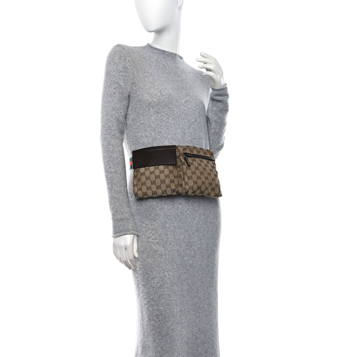 GG Monogram Double Pocket Belt Bag Dark Brown