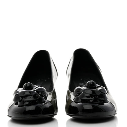 Chanel Patent Calfskin Camellia CC Cap Toe Pumps 36.5 Green Black 3 of 16