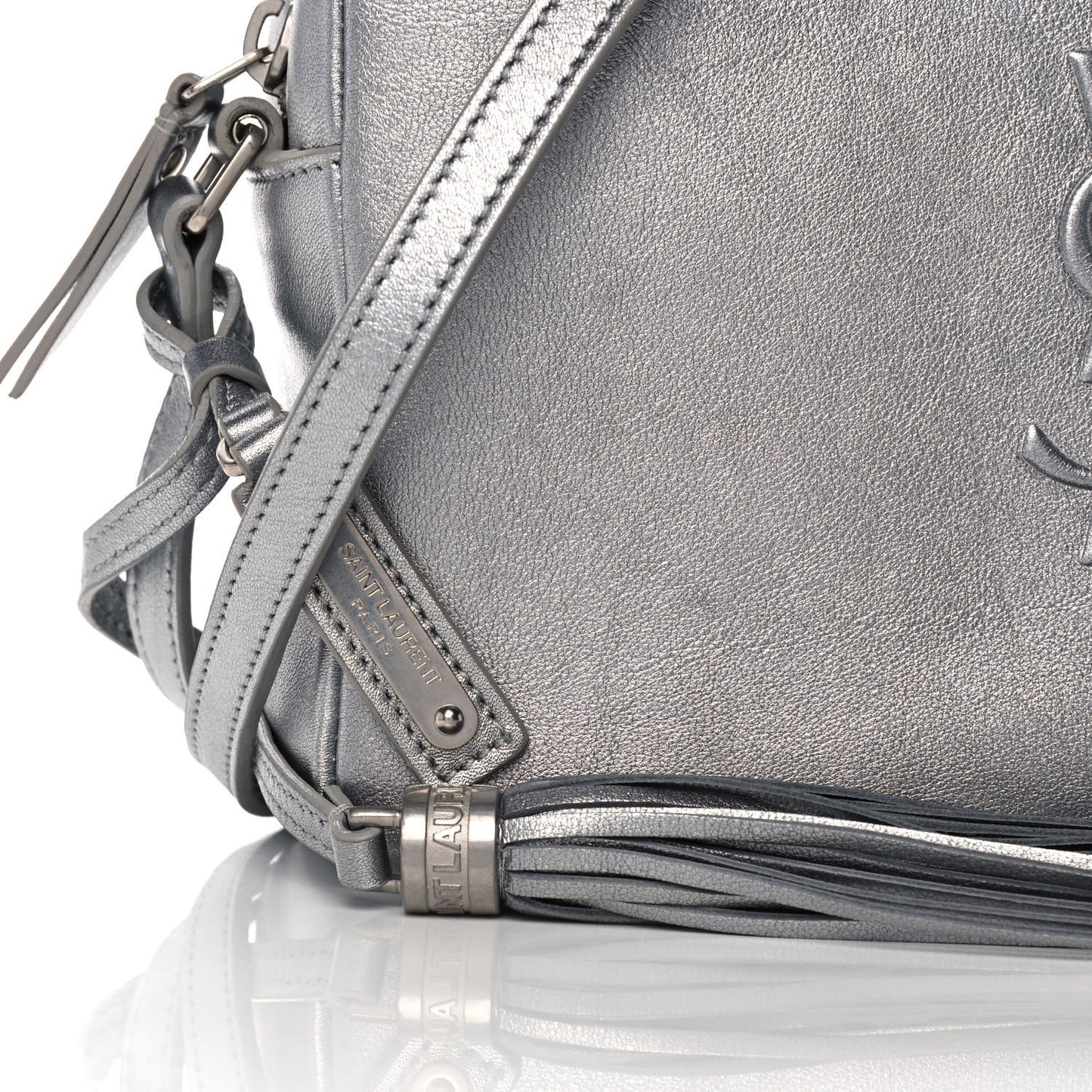 Metallic Calfskin Monogram Small Lou Camera Bag Silver