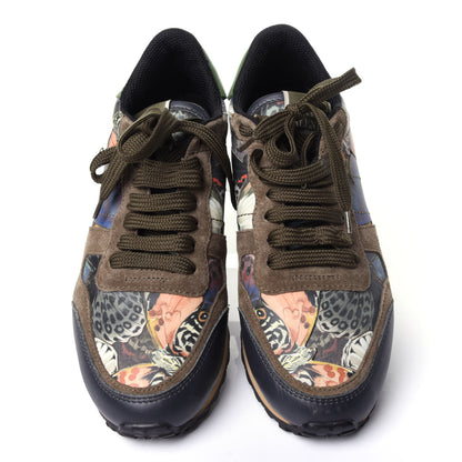 Valentino Garavani Nappa Fabric Suede Camubutterfly Womens Rockrunner Sneakers 37 Multicolor 5 of 10