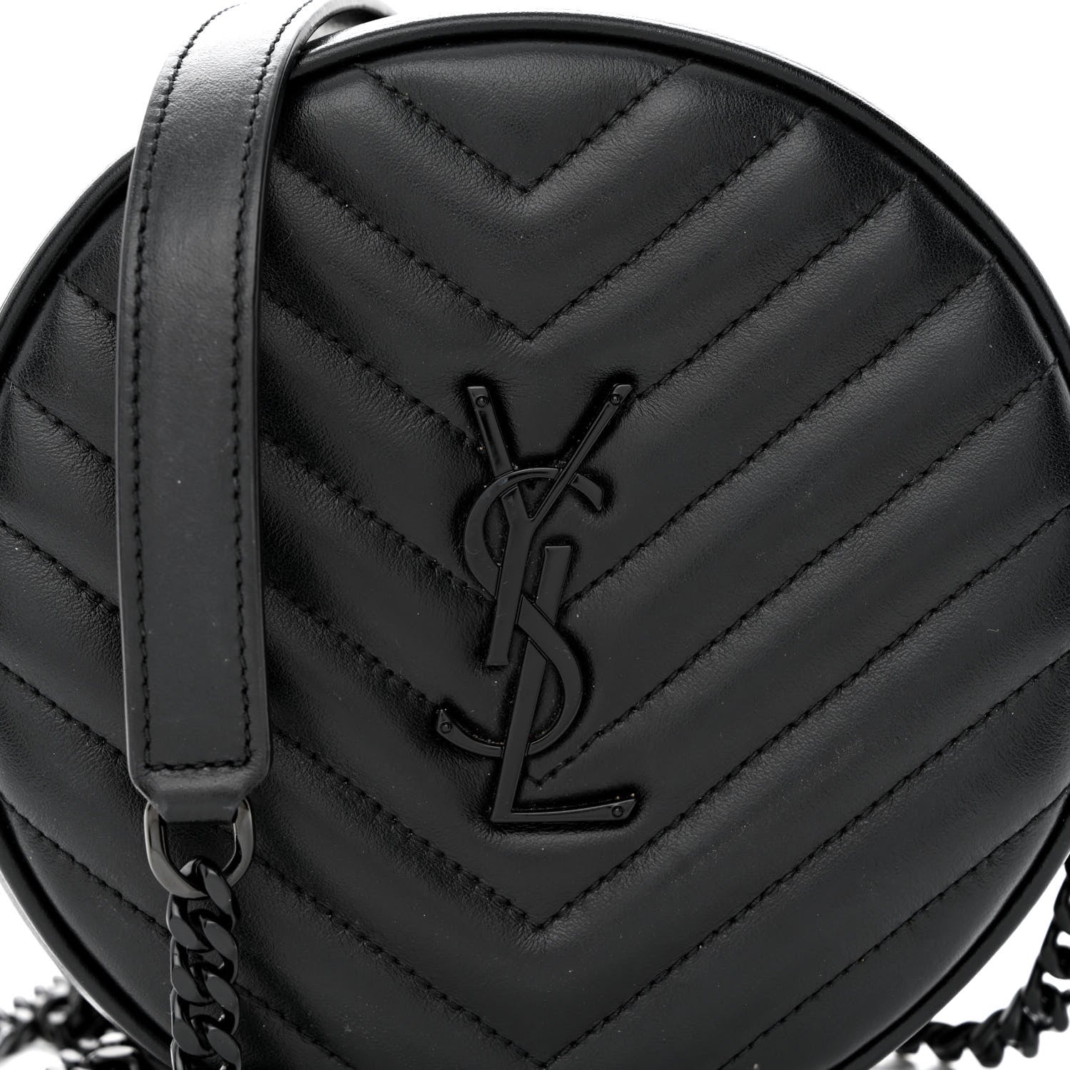Saint Laurent Calfskin Matelasse Chevron Round Vinyle Camera Bag Black 8 of 10