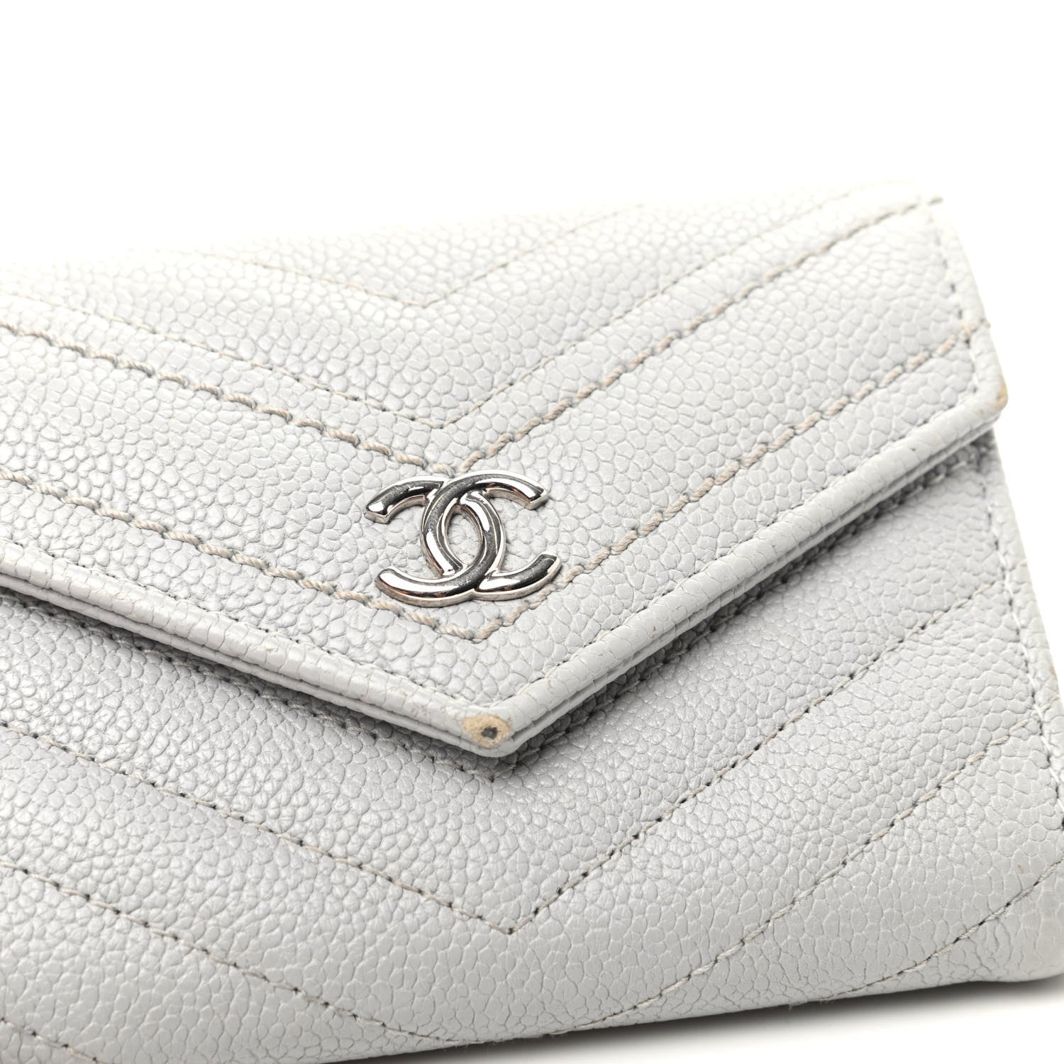 Chanel Caviar Chevron Quilted Card Holder Flap Wallet Grey 11 of 11