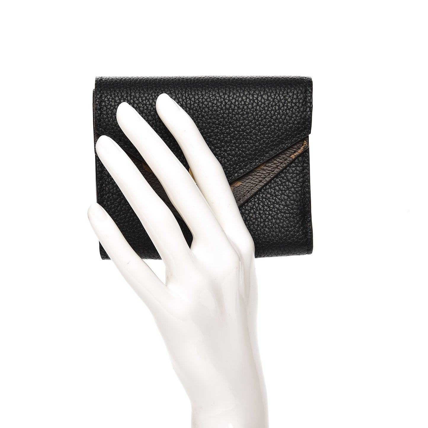 Grained Calfskin Monogram Double V Compact Wallet Black