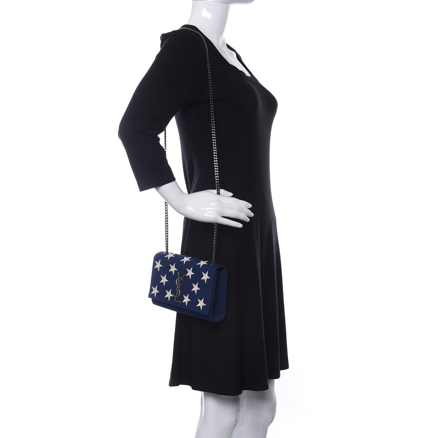 Canvas Embroidered Stars Small Monogram Kate Satchel Blue Bianco