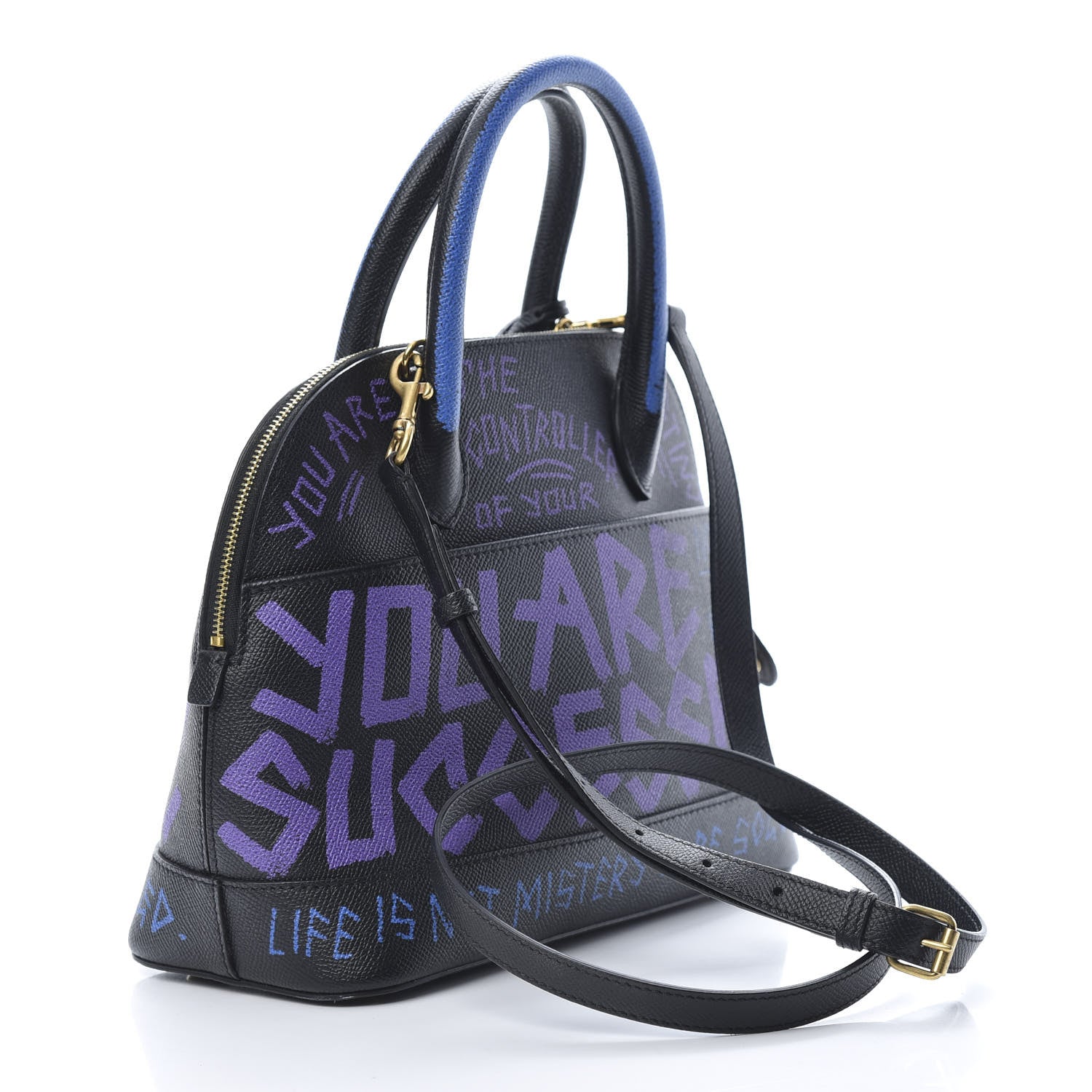 Balenciaga Grained Calfskin Print Graffiti S Ville Top Handle Bag Black Bleu Violet 3 of 12