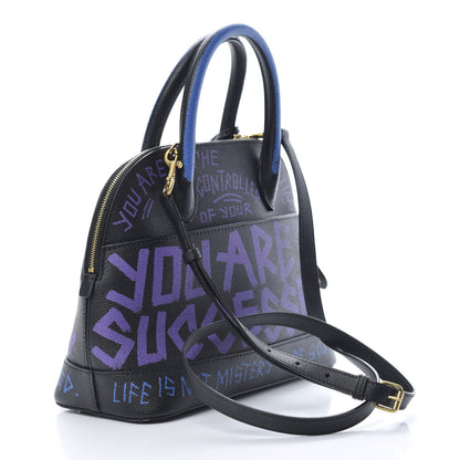 Balenciaga Grained Calfskin Print Graffiti S Ville Top Handle Bag Black Bleu Violet 3 of 12