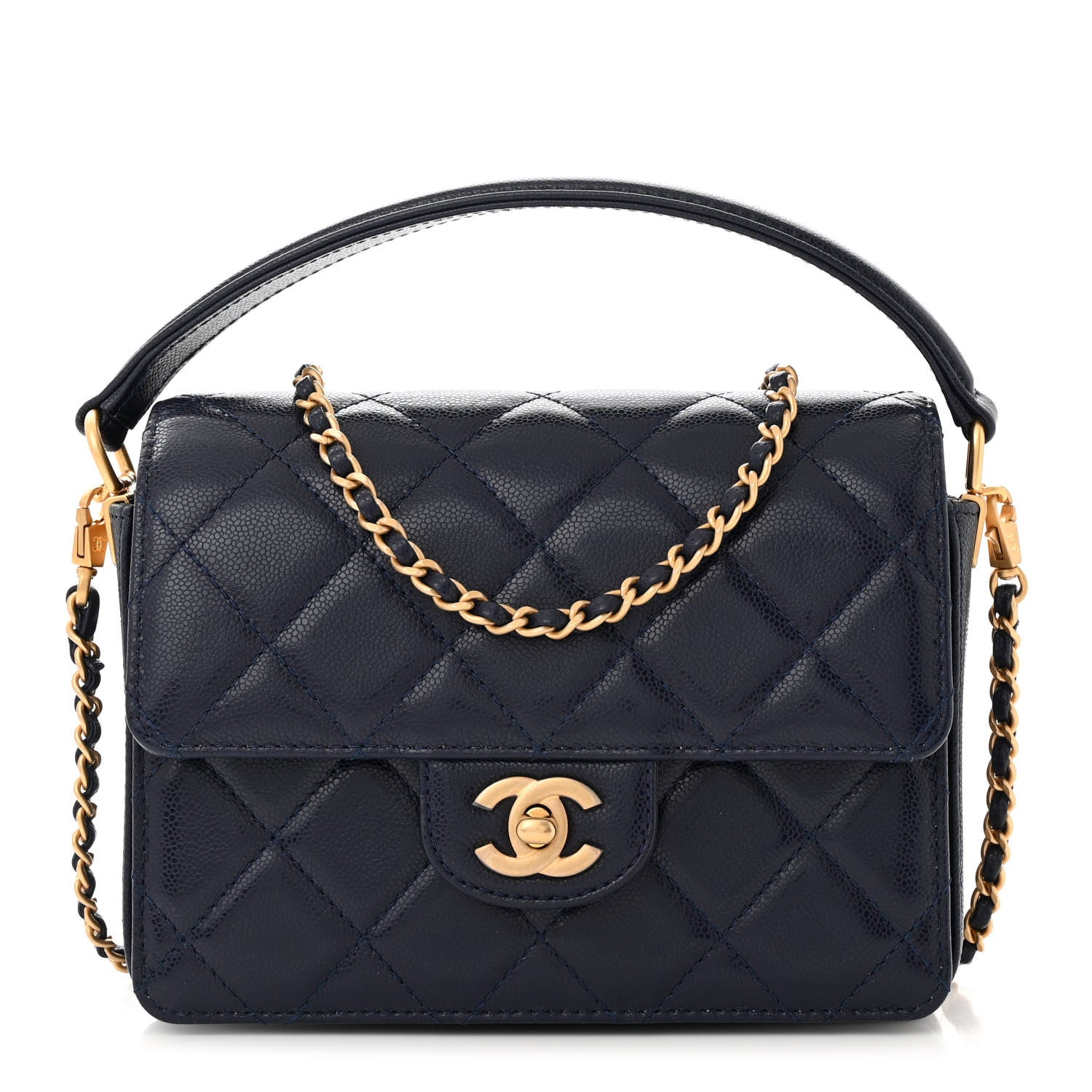 Chanel Shiny Caviar Quilted Mini Top Handle Flap Navy Blue 1 of 11
