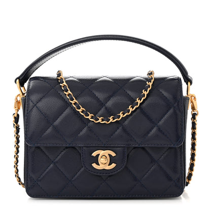 Chanel Shiny Caviar Quilted Mini Top Handle Flap Navy Blue 1 of 11