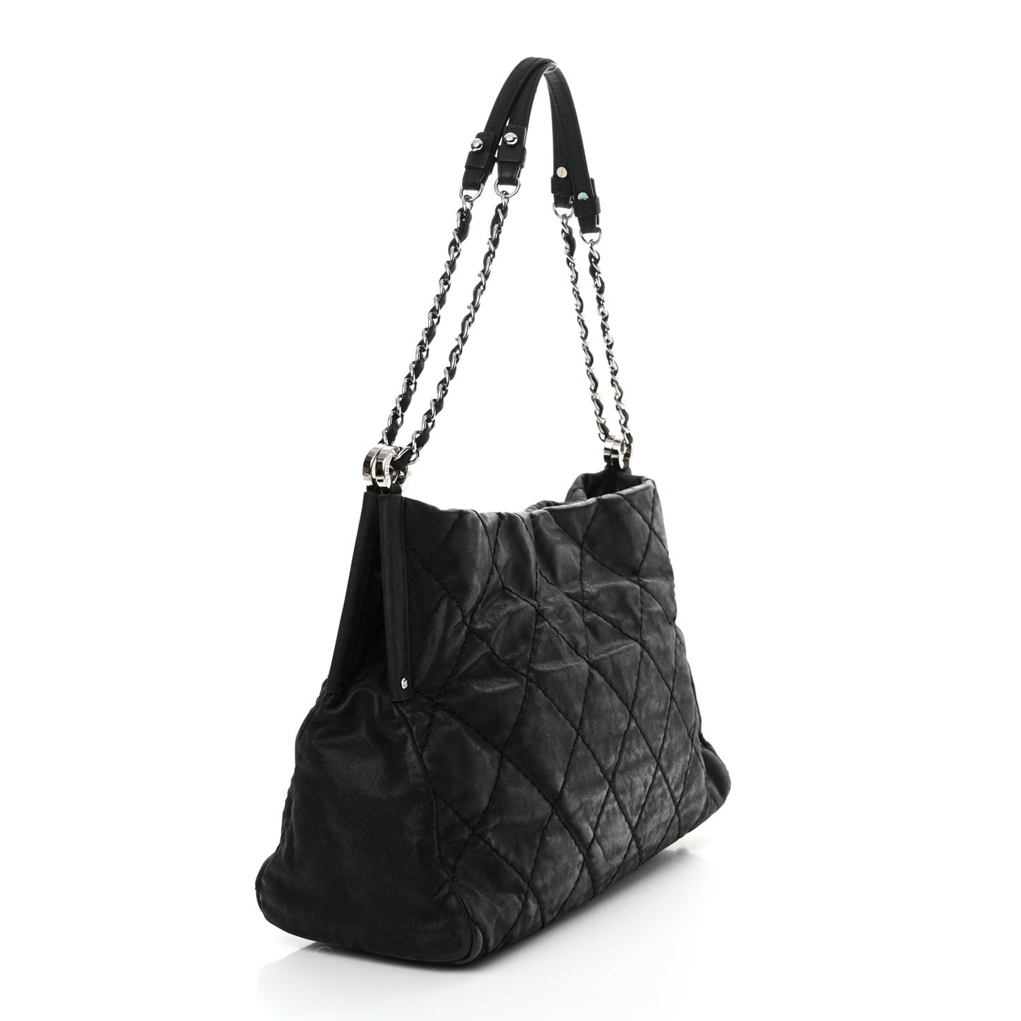 Iridescent Calfskin Quilted Small Sea Hit Tote Black