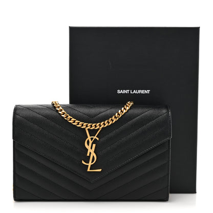 Saint Laurent Grain De Poudre Matelasse Chevron Monogram Chain Wallet Black 12 of 12