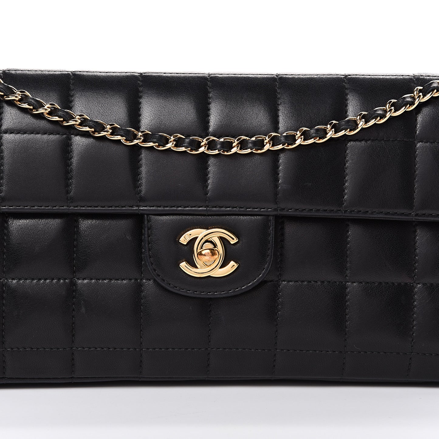 Lambskin East West Chocolate Bar Flap Black