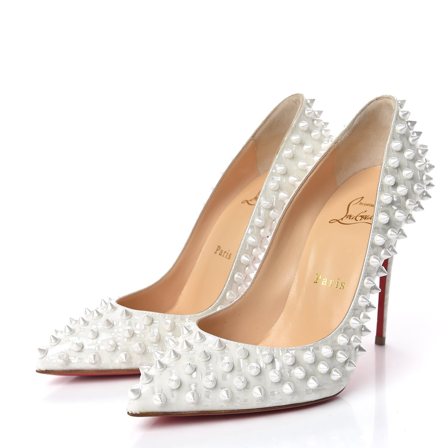 Christian Louboutin Patent Follies Spikes 100 Pumps 37.5 White 4 of 9