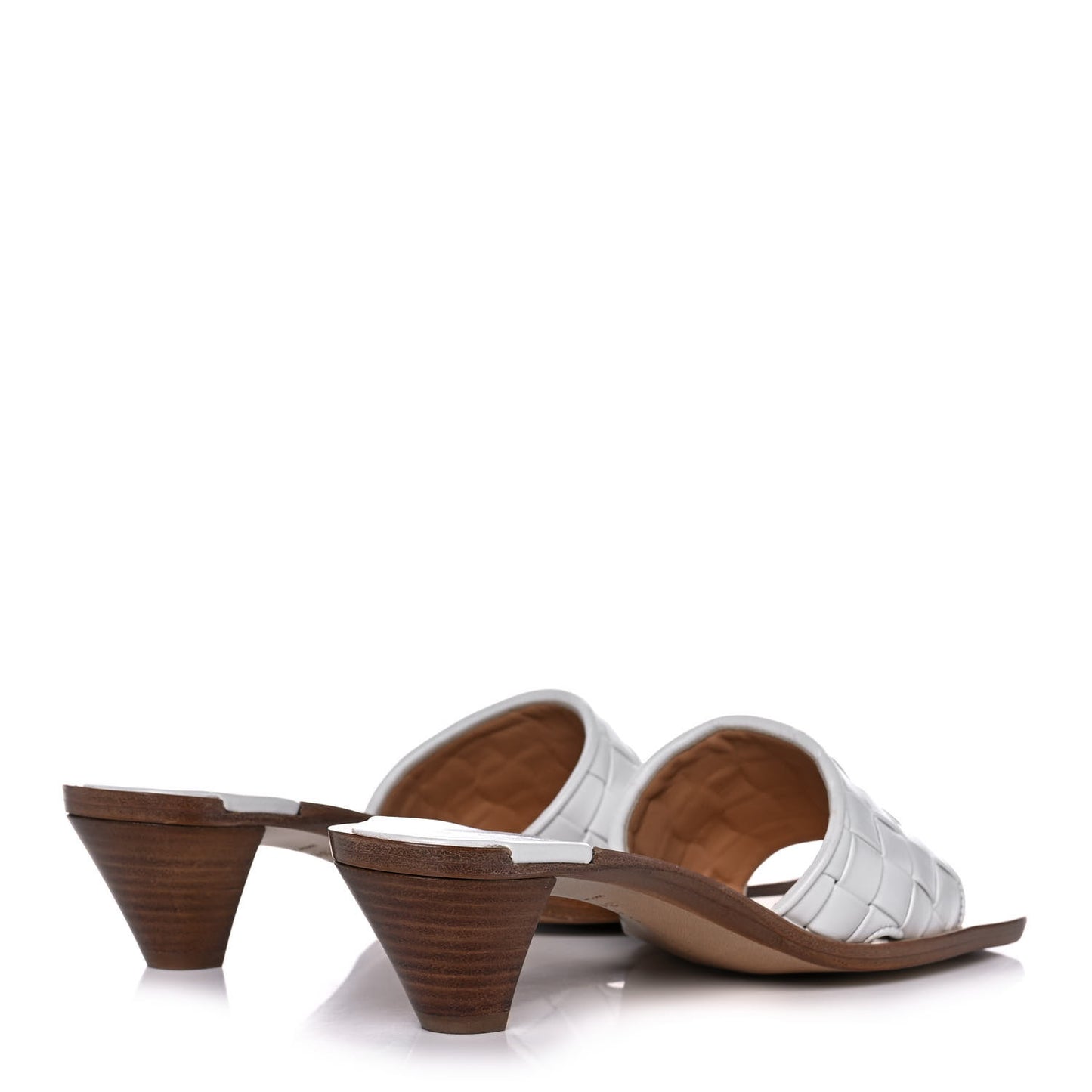 Nappa Intrecciato Squared Toe Low Mule Sandals 38.5 White