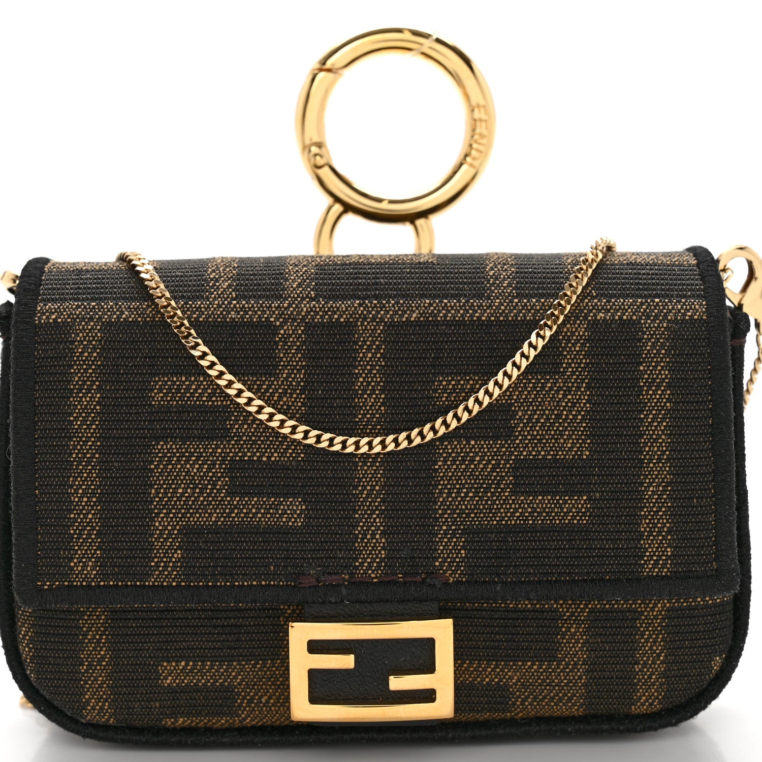 Fendi Fabric Jacquard FF 1974 Nano Baguette Charm Tobacco Moro Black 7 of 9