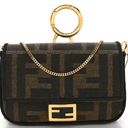 Fendi Fabric Jacquard FF 1974 Nano Baguette Charm Tobacco Moro Black 7 of 9