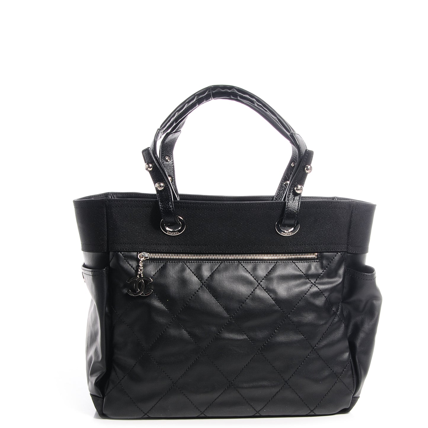 Coated Canvas Large Paris Biarritz Tote Black
