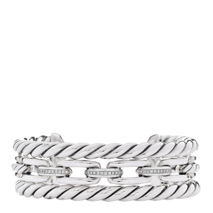 David Yurman Sterling Silver Diamond Wellesley Link Three-Row Cuff Bracelet 1 of 4