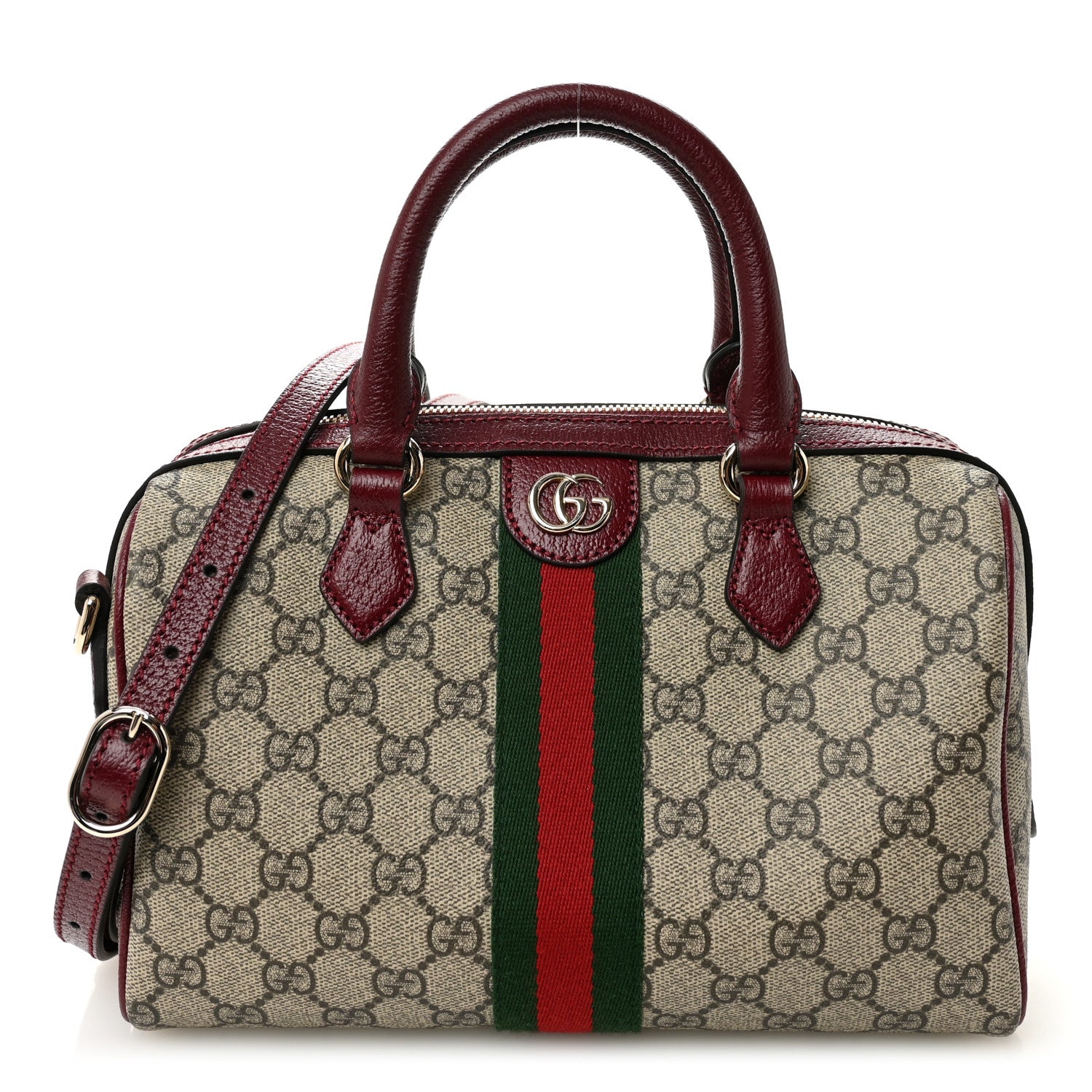 Gucci GG Supreme Monogram Web Medium Ophidia Top Handle Bag Beige Bordeaux 1 of 12