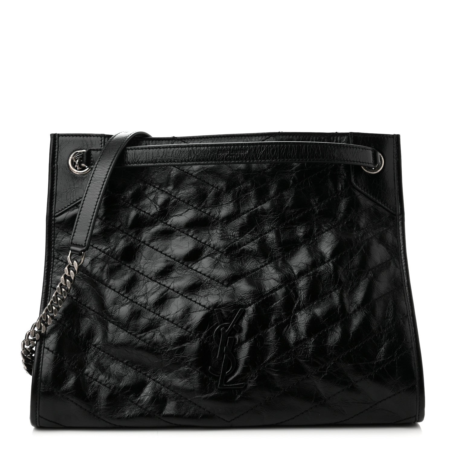 Saint Laurent Crinkled Calfskin Matelasse Monogram Medium Niki Shopper Tote Black 1 of 9