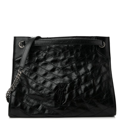 Saint Laurent Crinkled Calfskin Matelasse Monogram Medium Niki Shopper Tote Black 1 of 9