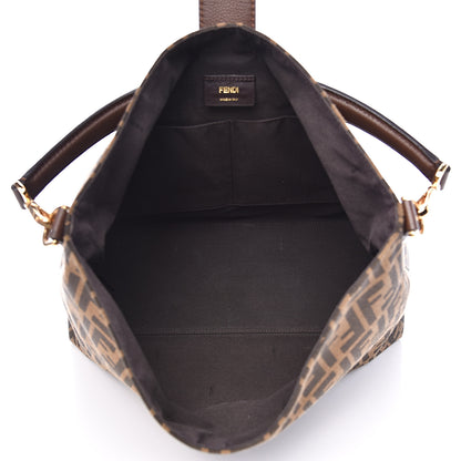 Fendi Zucca Vitello Artic Small Clasp Top Hobo Bag Tobacco Castagna 4 of 10