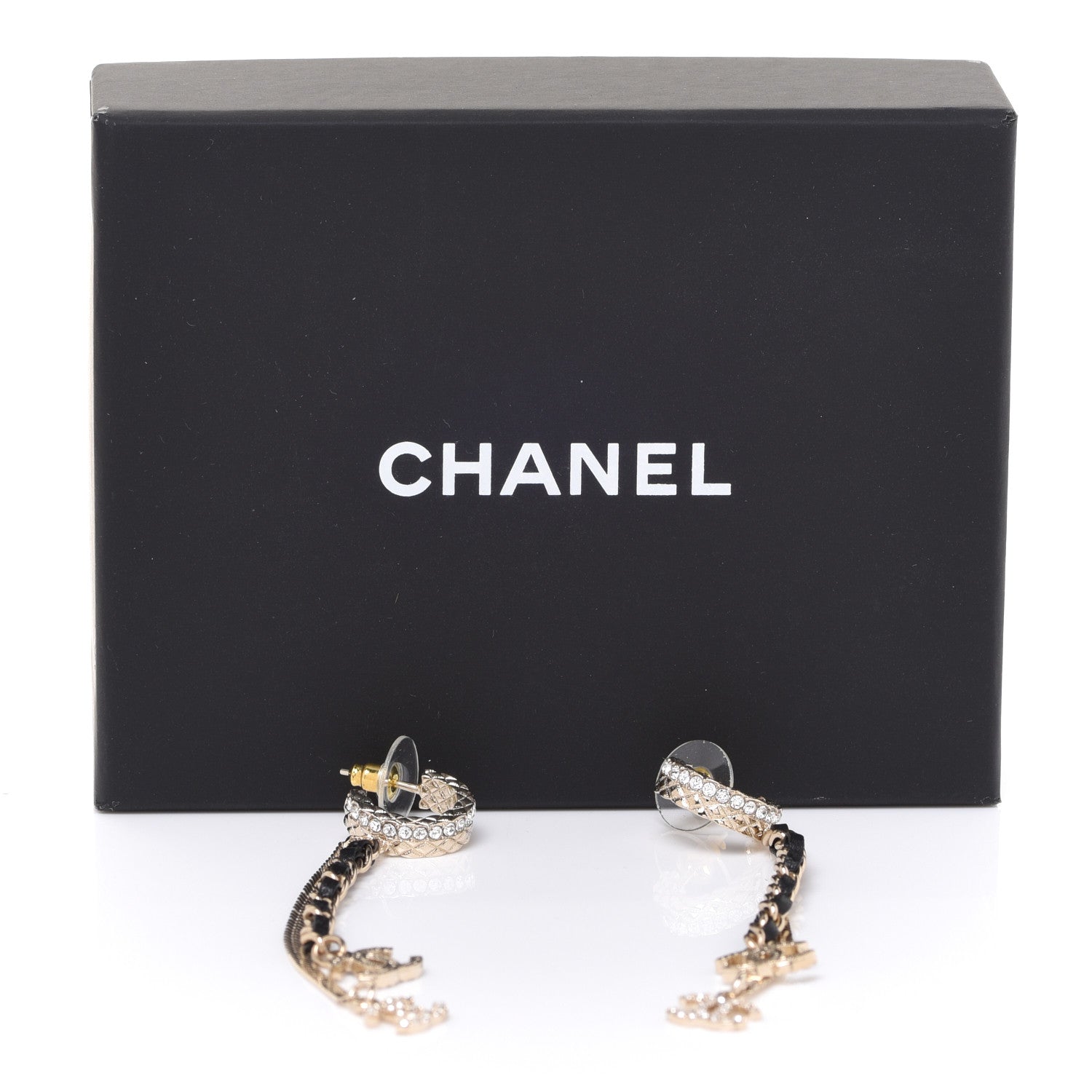 Chanel Crystal Lambskin Chain CC Drop Earrings Gold 4 of 4