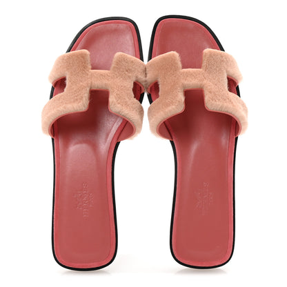 Hermes Mink Fur Oran Sandals 36 Blush Gris Fume 2 of 9
