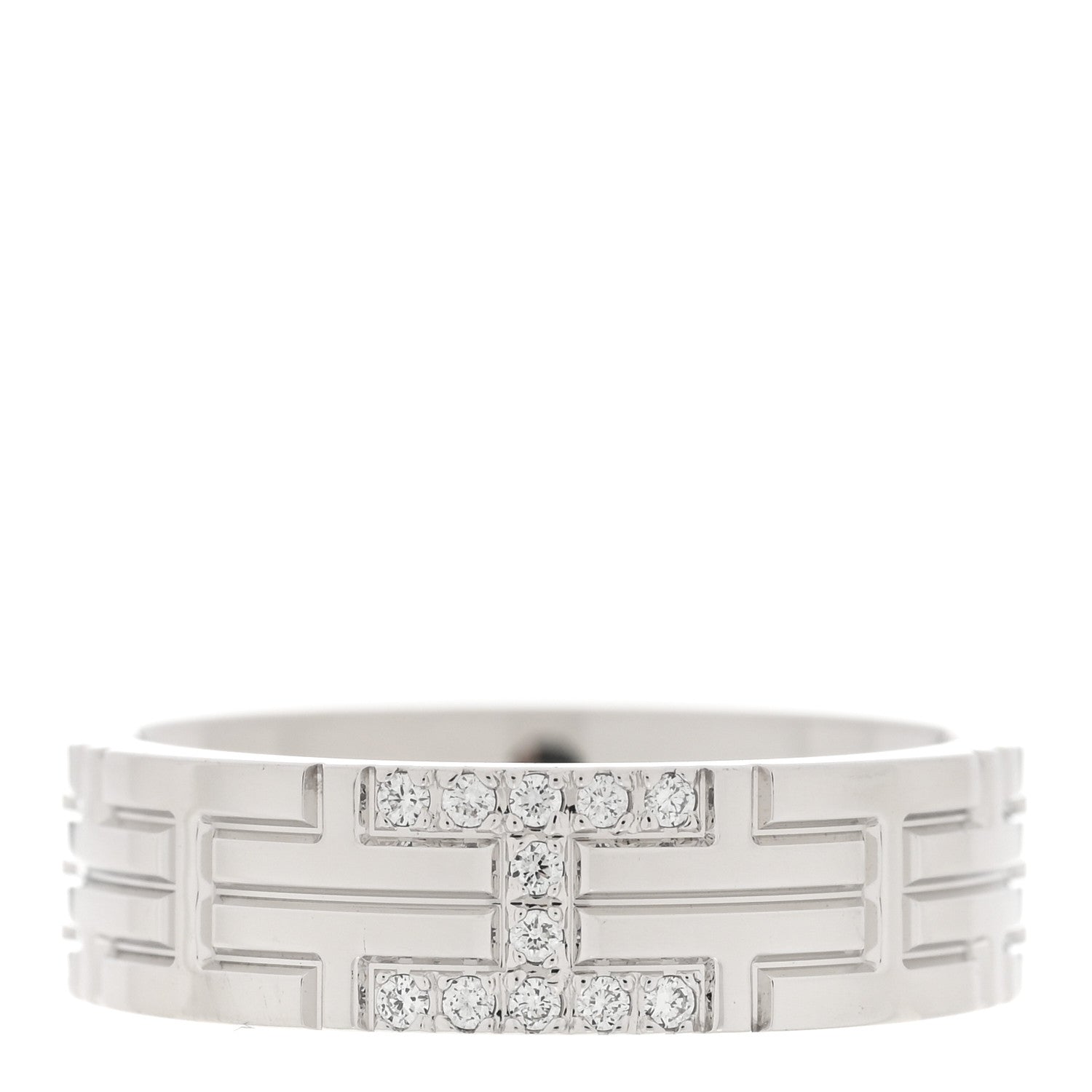 Hermes 18K White Gold Diamond Kilim H Band Ring 48 4.5 1 of 6