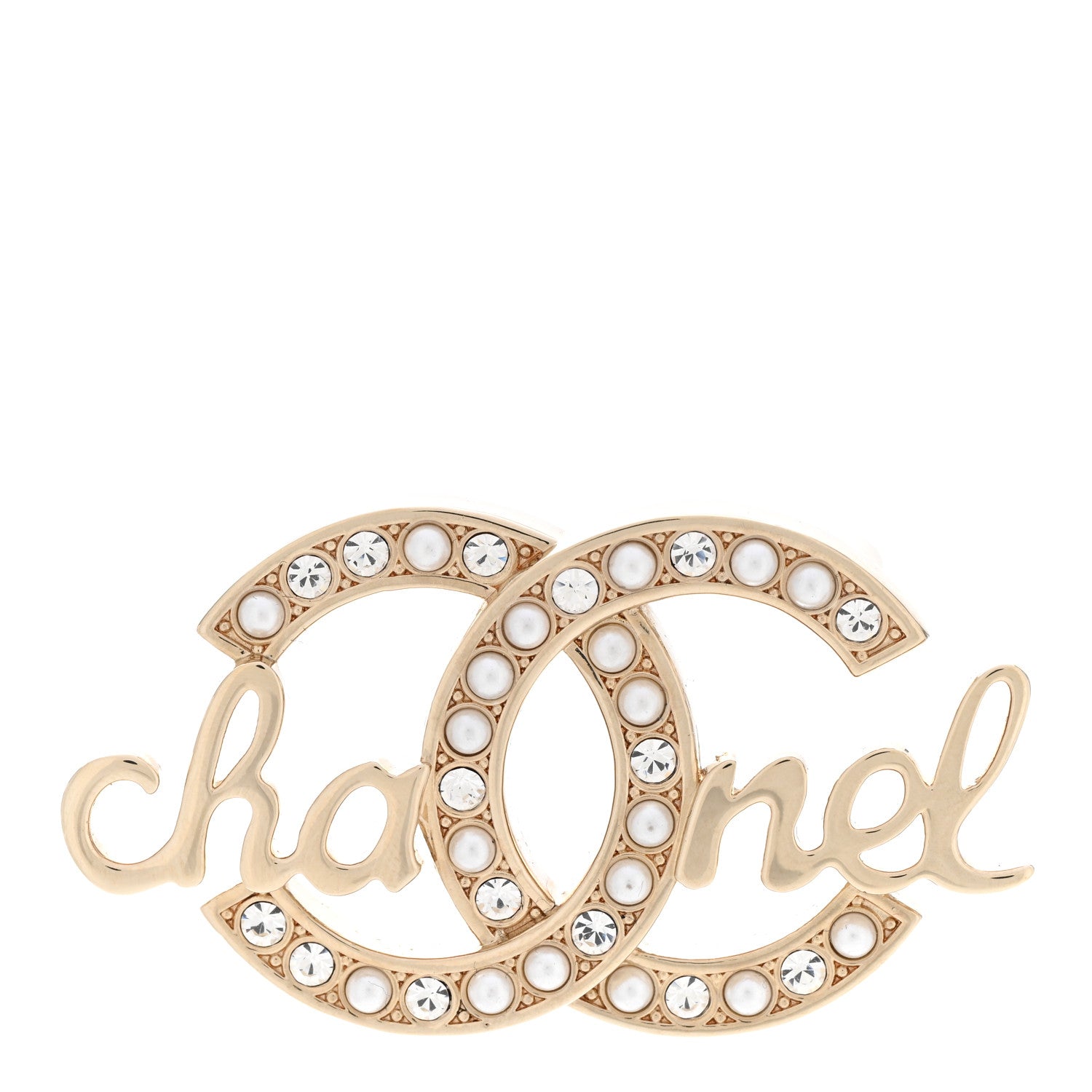 Chanel Graduated Pearl Crystal CC Brooch Gold 1 of 5