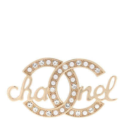 Chanel Graduated Pearl Crystal CC Brooch Gold 1 of 5