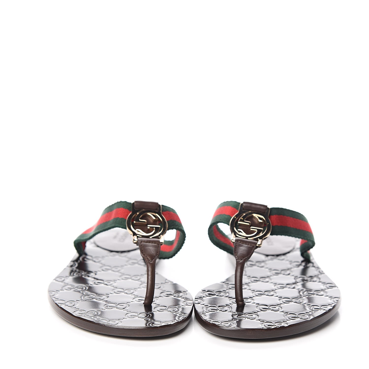 Gucci Nylon Guccissima Web Womens Thong Sandals 35.5 Green Red Cocoa 2 of 9