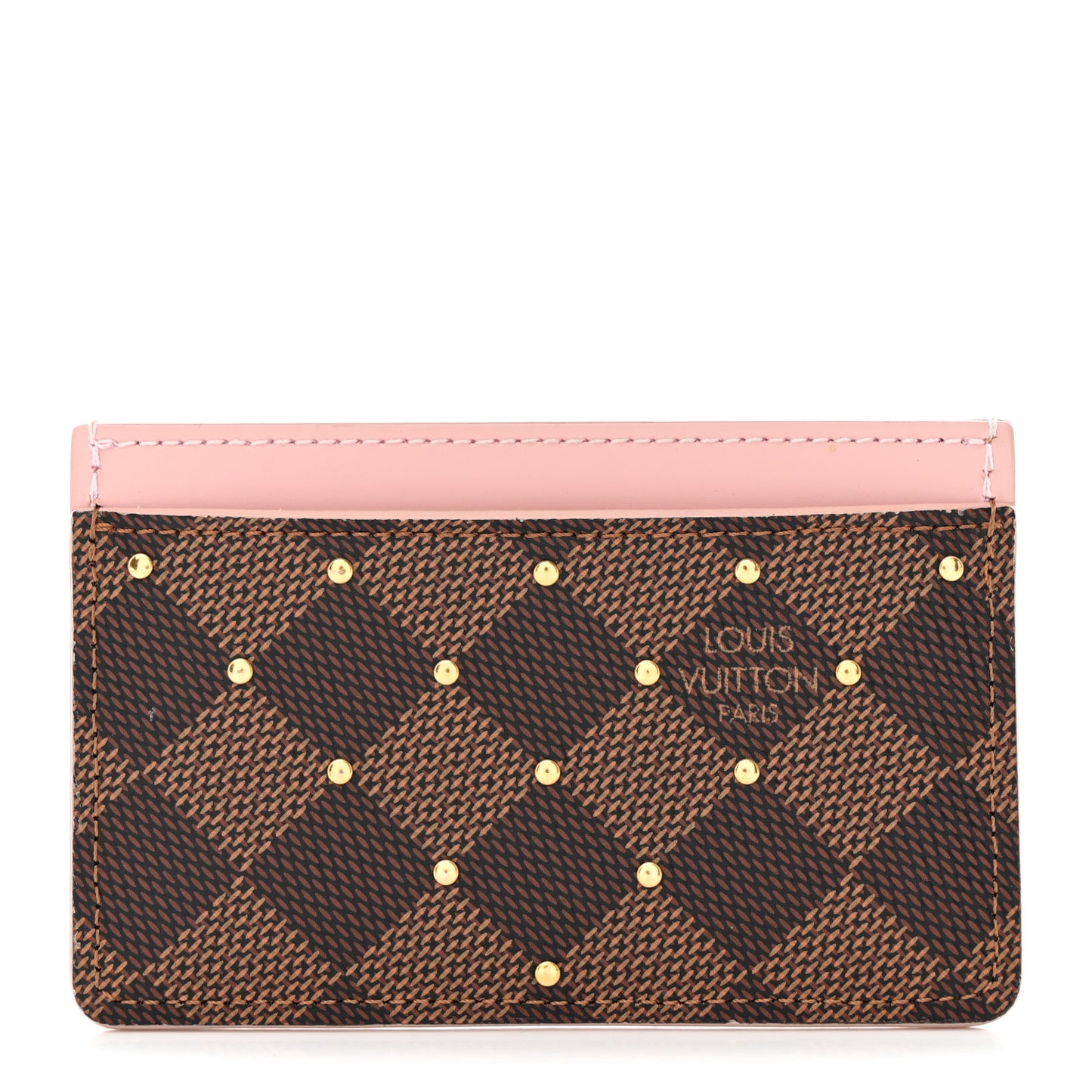 Damier Ebene Studded Card Holder Rose Ballerine