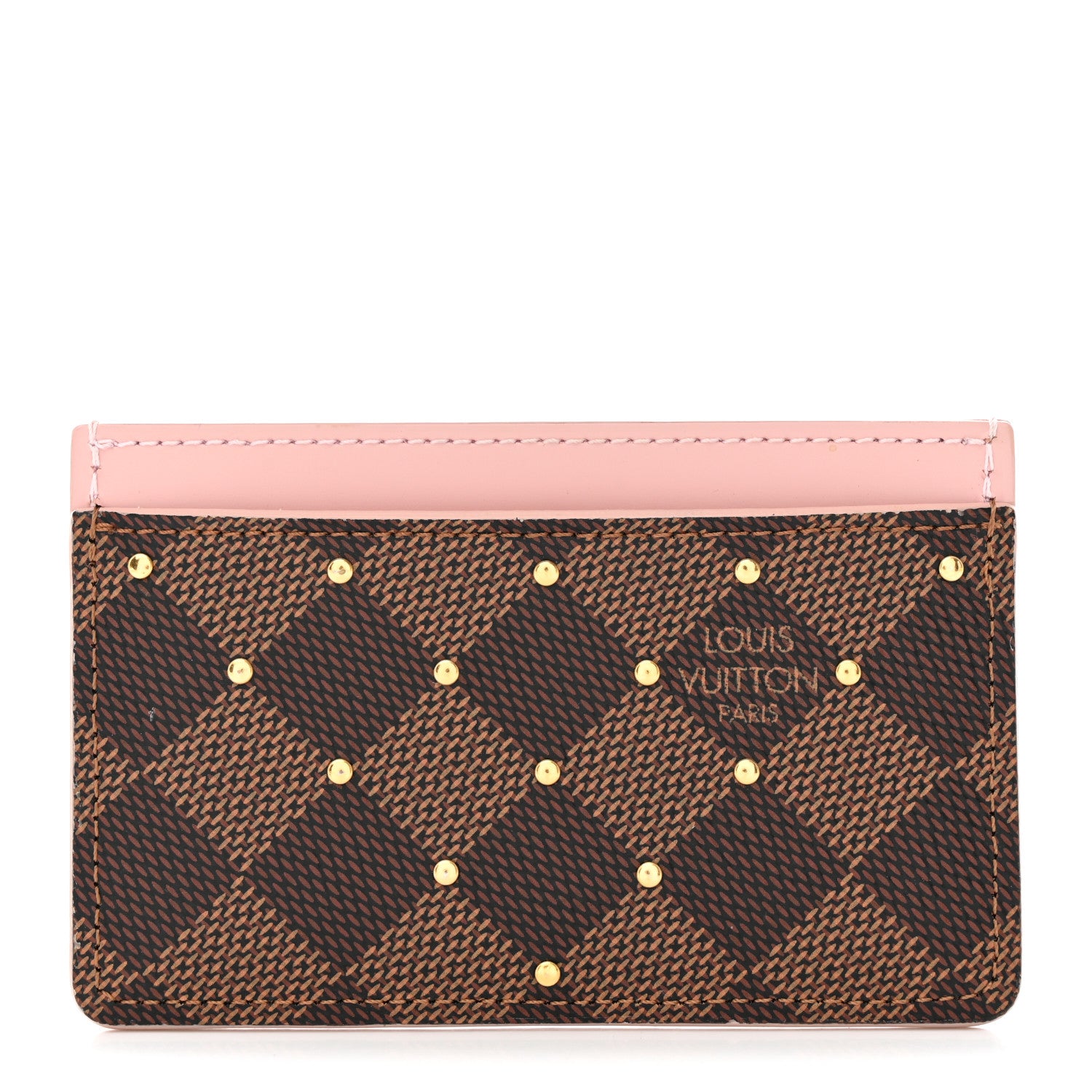 Louis Vuitton Damier Ebene Studded Card Holder Rose Ballerine 1 of 8