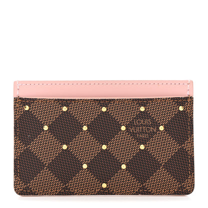 Louis Vuitton Damier Ebene Studded Card Holder Rose Ballerine 1 of 8