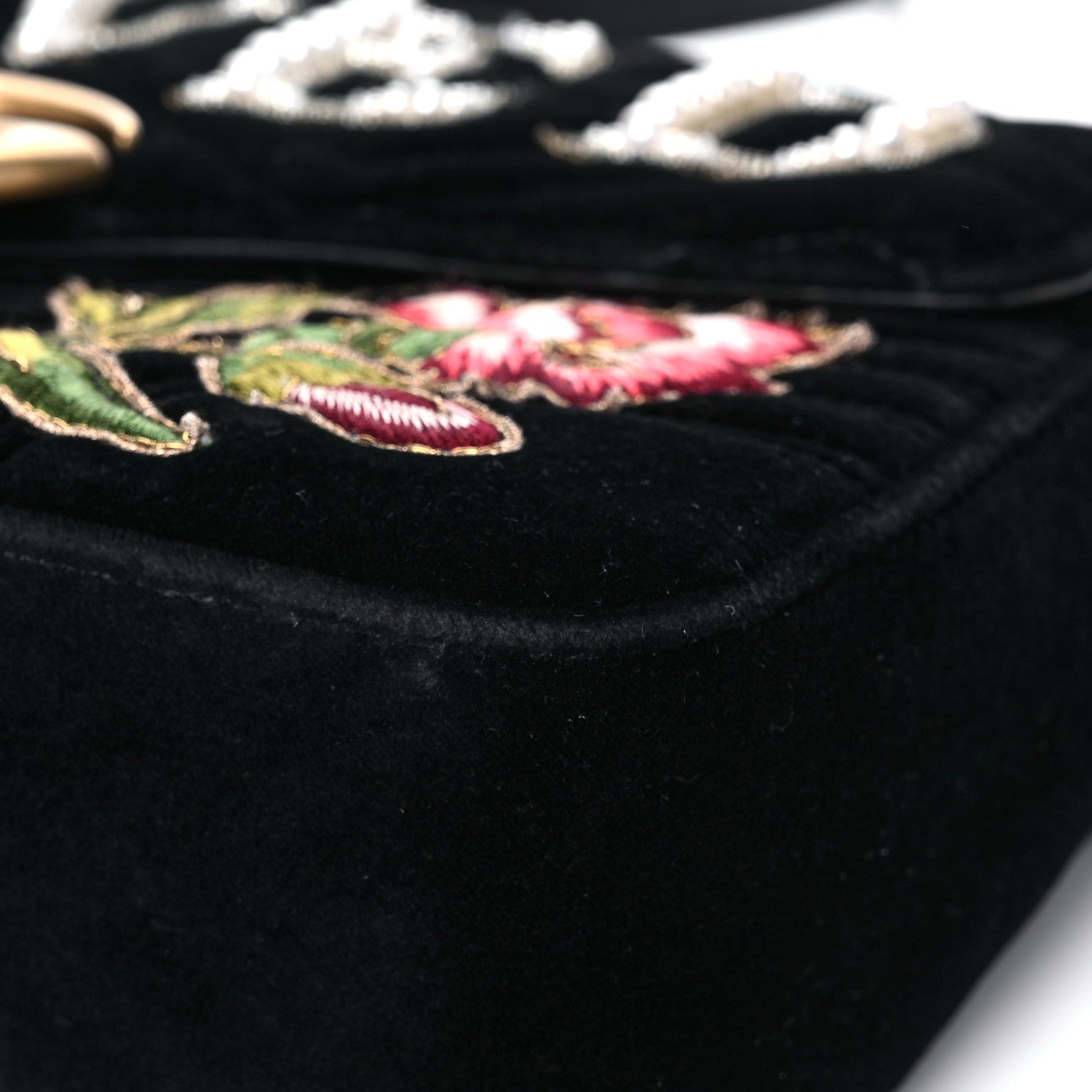 Gucci Velvet Matelasse Loved Embroidered Medium GG Marmont Shoulder Bag Black 12 of 17