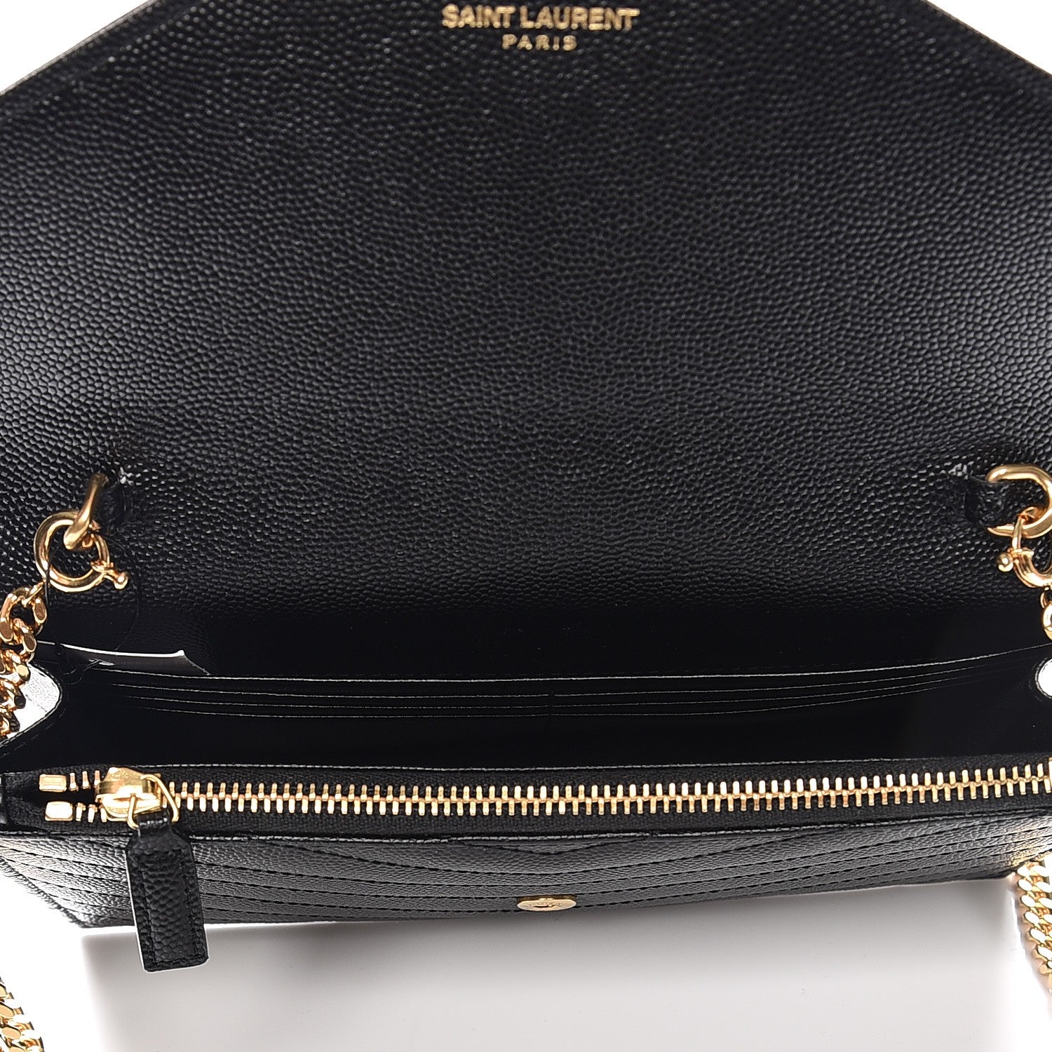 Saint Laurent Grain De Poudre Matelasse Chevron Monogram Envelope Chain Wallet Black 5 of 8