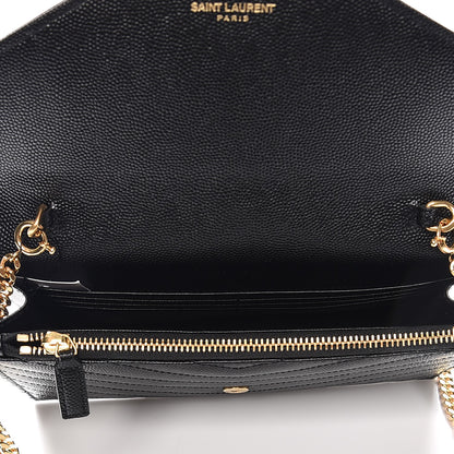 Saint Laurent Grain De Poudre Matelasse Chevron Monogram Envelope Chain Wallet Black 5 of 8