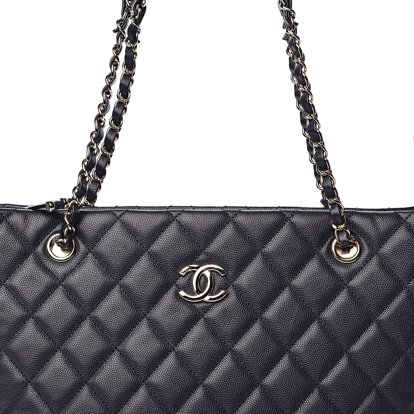 Caviar Quilted Small Zipped Shopping Tote Navy Blue