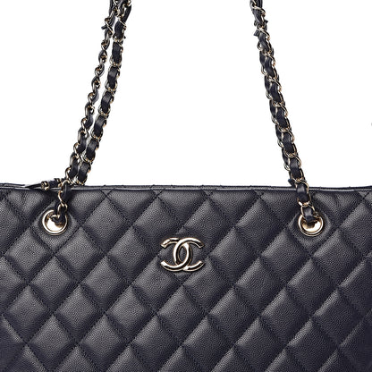 Chanel Caviar Quilted Small Zipped Shopping Tote Navy Blue 12 of 16