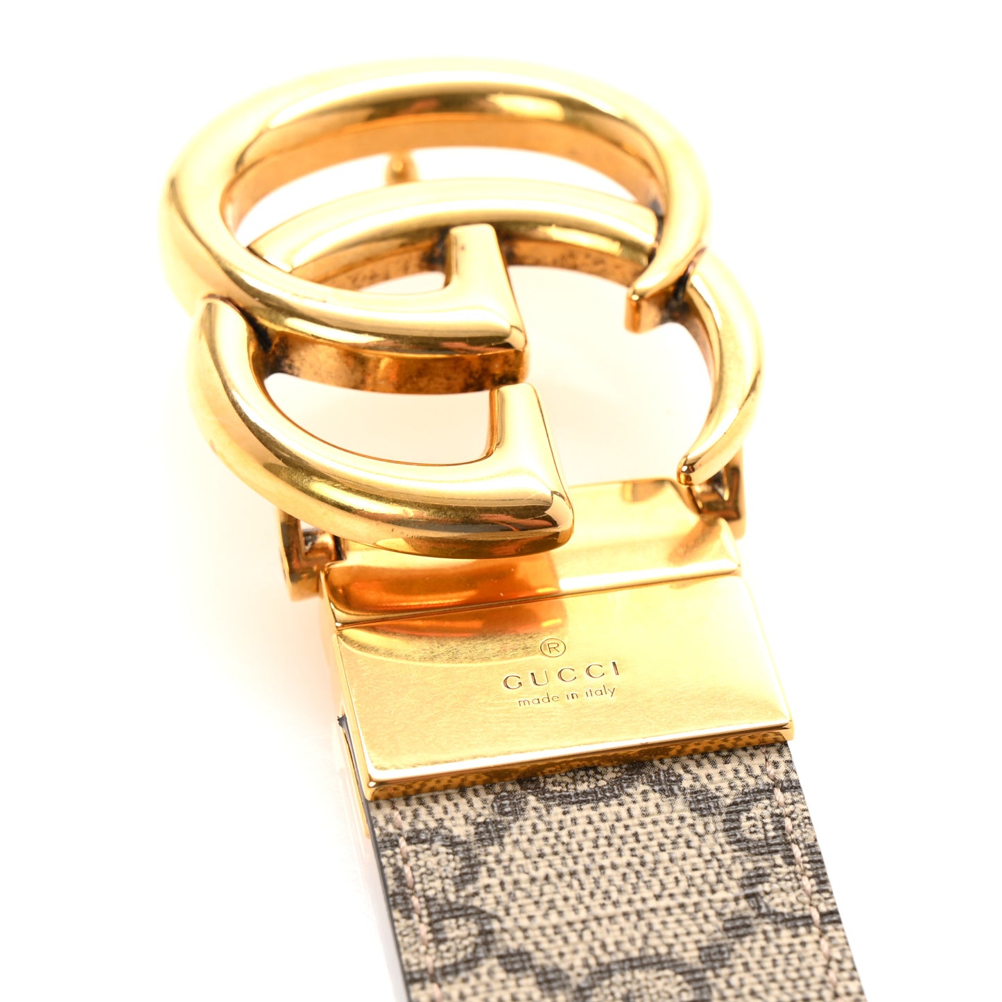 GG Supreme Monogram Plutone Calfskin Double G Reversible 30mm Belt 85 34 Beige Ebony New Acero