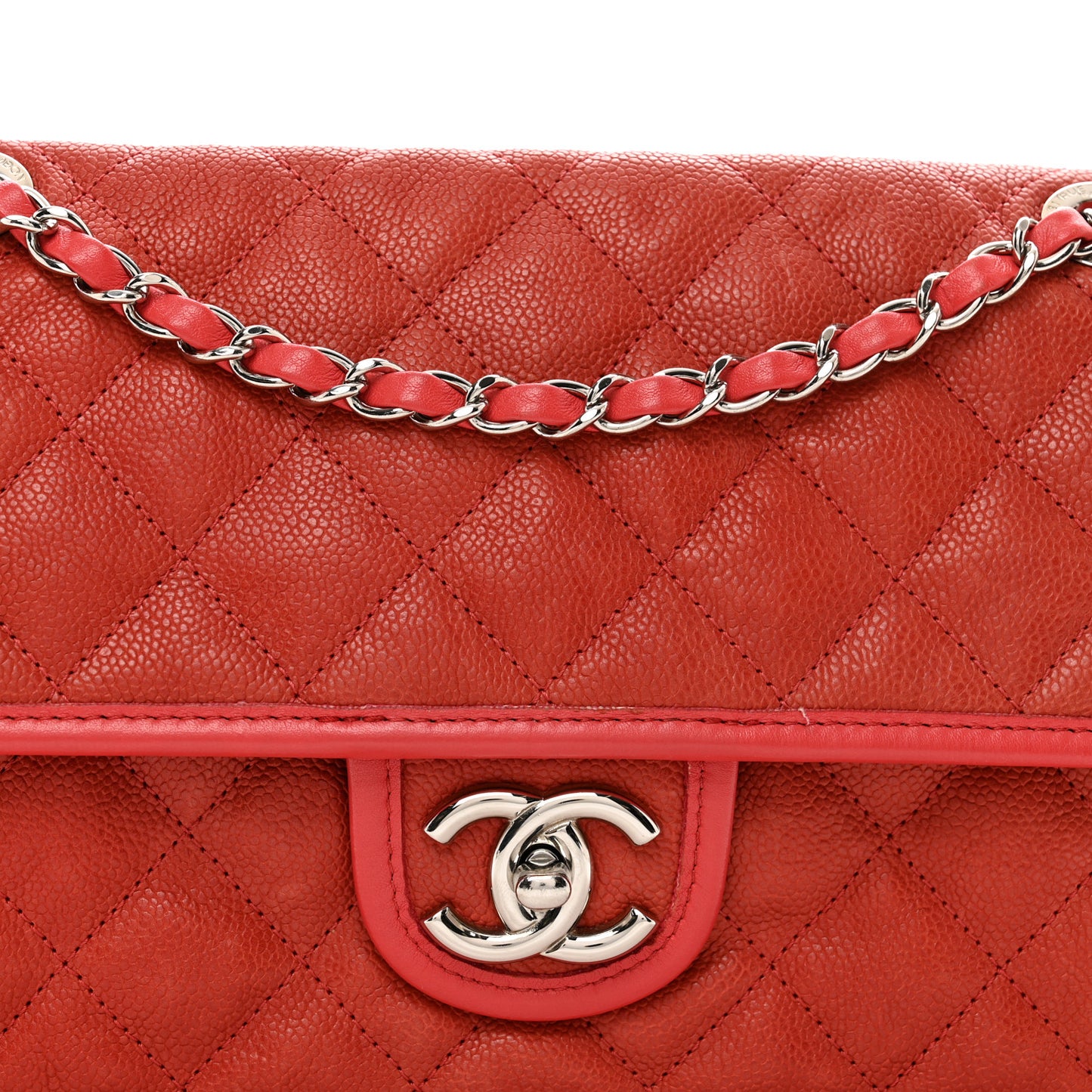 Caviar Quilted Medium French Riviera Flap Red