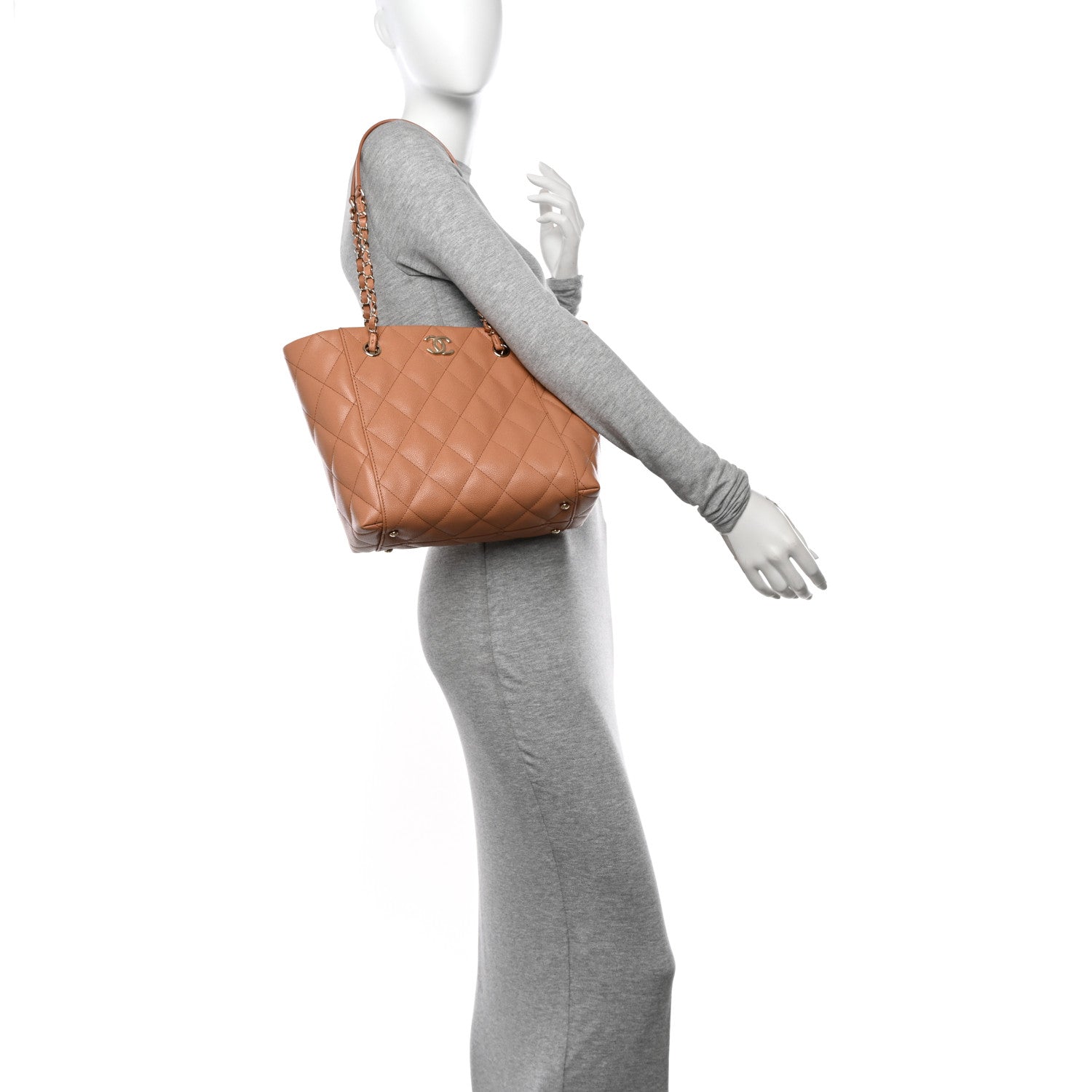 Chanel Caviar Quilted Small Shopping Tote Dark Beige 2 of 11