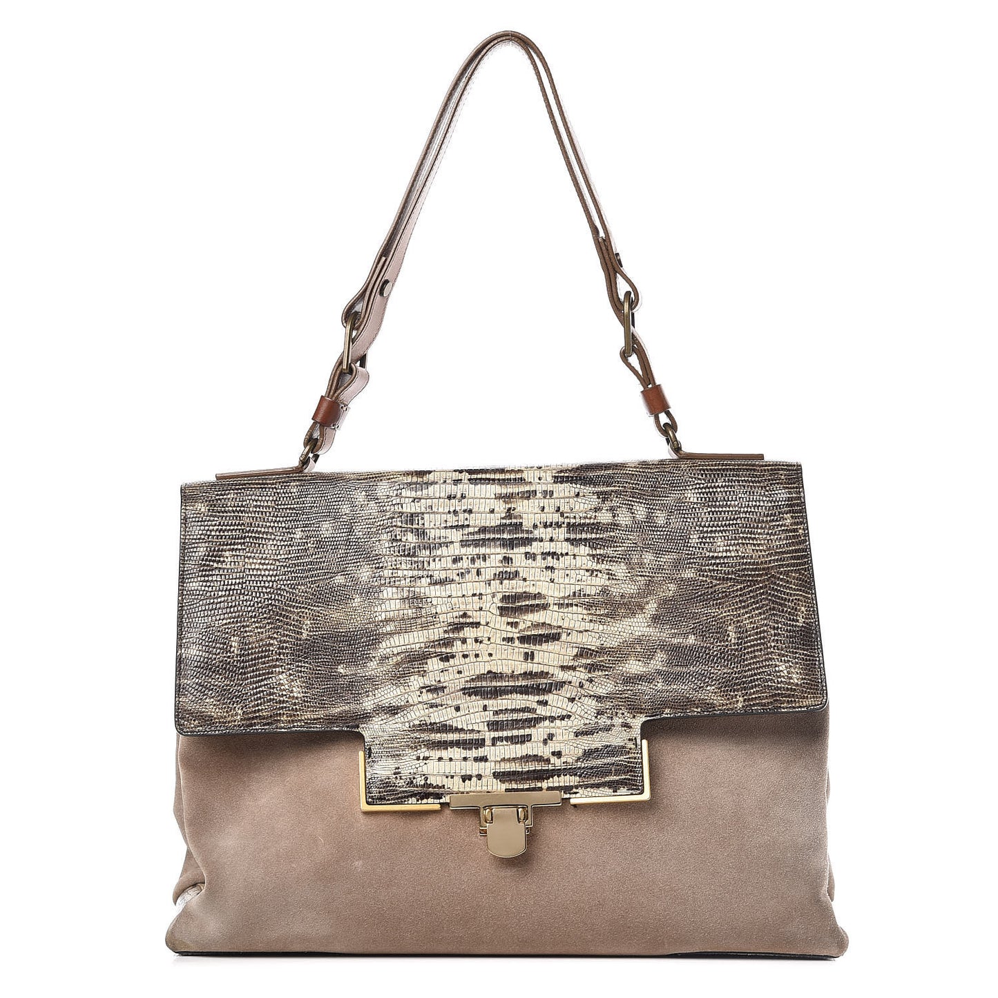 Lizard Effect Suede Miss Sartorial Shoulder Bag Black White