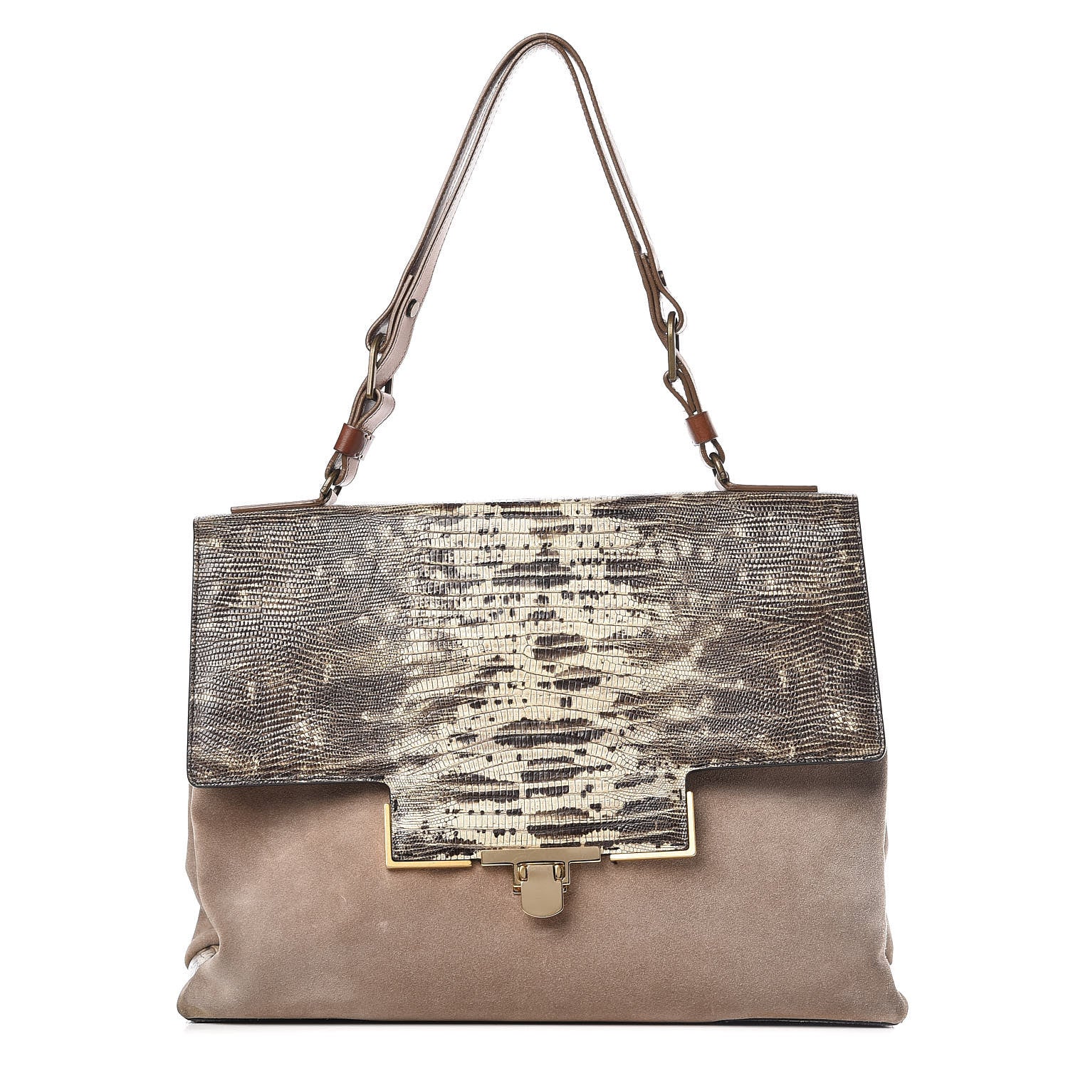 Lanvin Lizard Effect Suede Miss Sartorial Shoulder Bag Black White 1 of 16