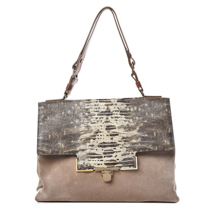 Lanvin Lizard Effect Suede Miss Sartorial Shoulder Bag Black White 1 of 16
