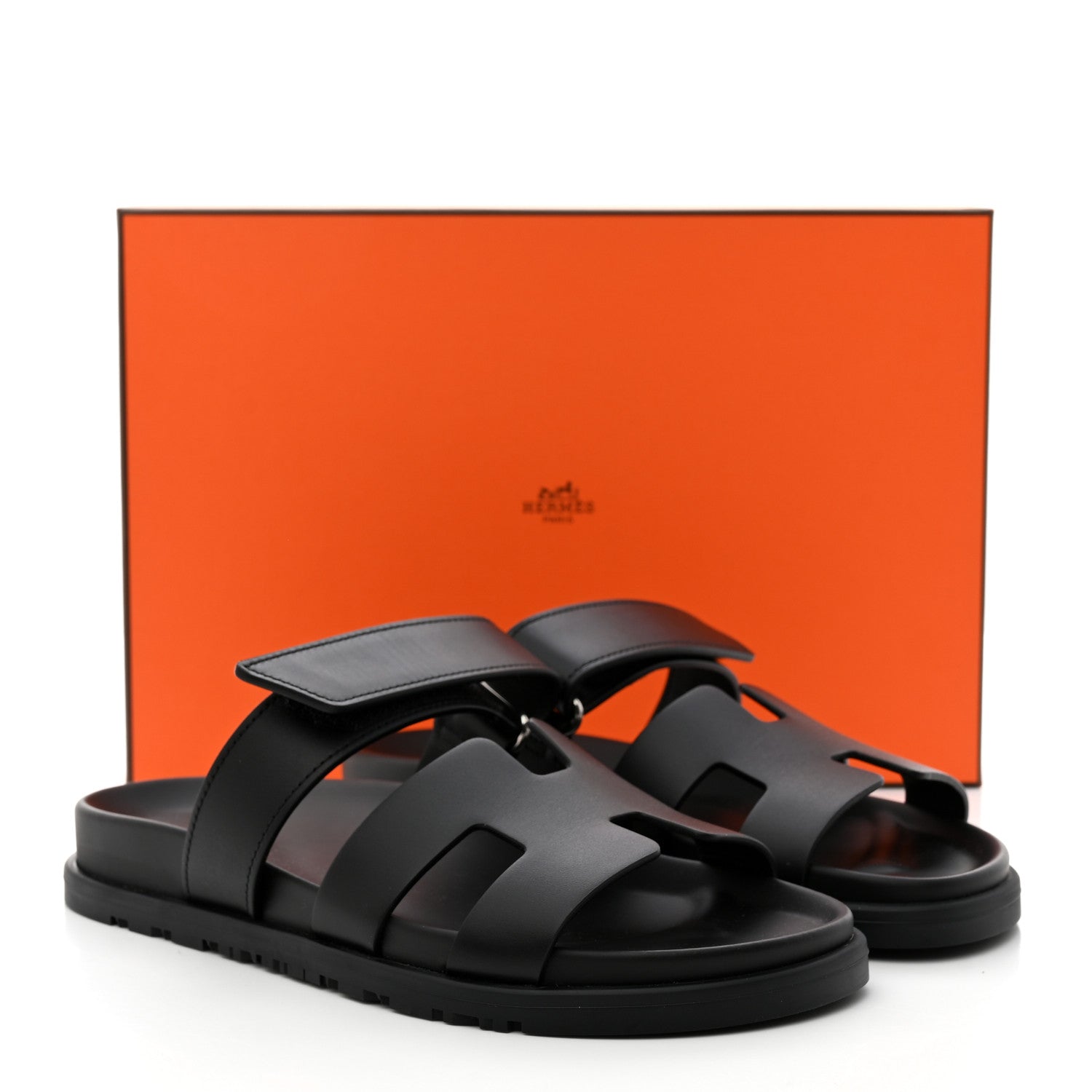 Hermes Calfskin Womens Chypre Sandals 37.5 Black 9 of 9