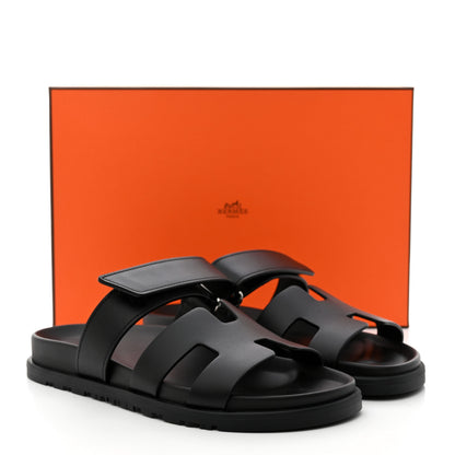 Hermes Calfskin Womens Chypre Sandals 37.5 Black 9 of 9