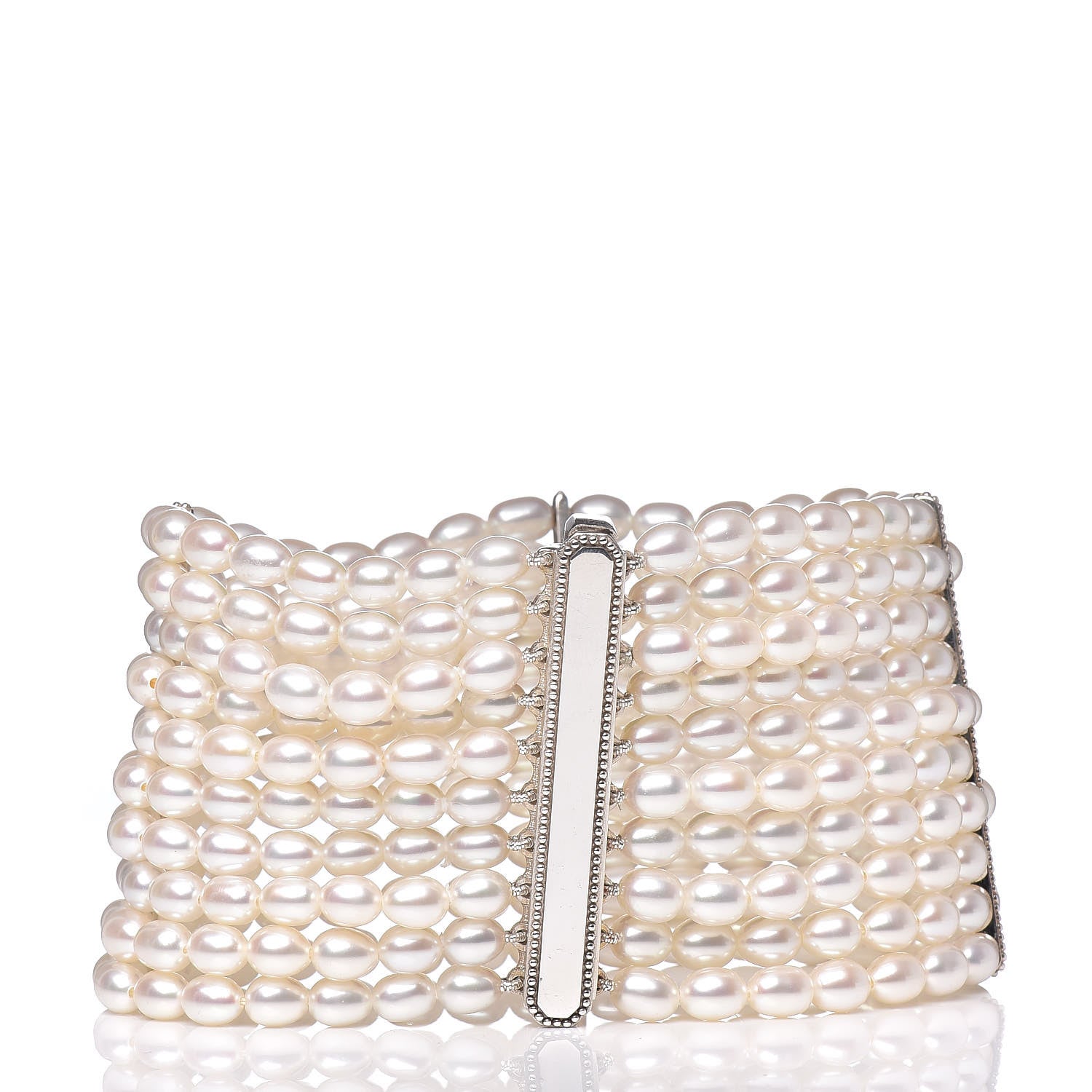 Tiffany Sterling Silver Pearl 4.5mm Ziegfeld 10 Strand Bracelet 3 of 6
