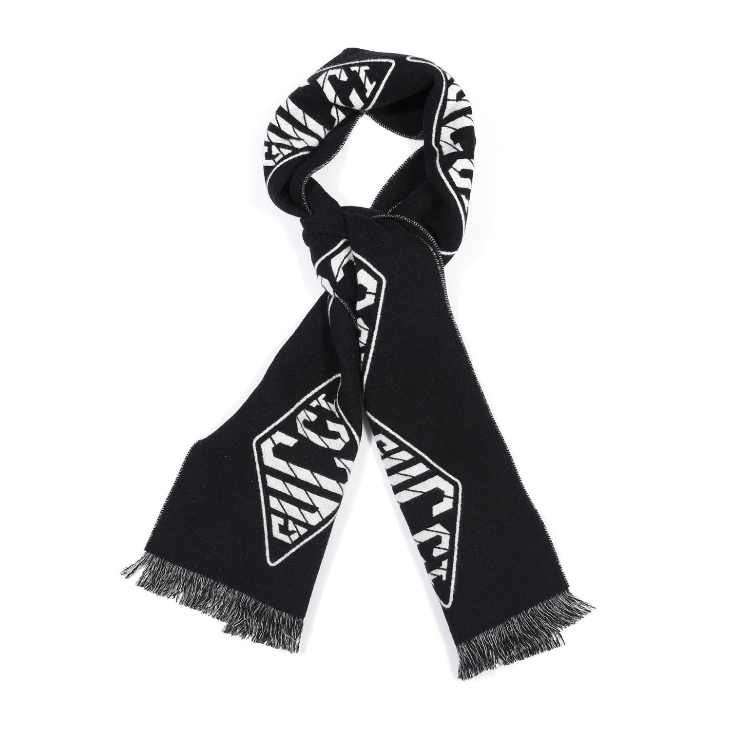 Gucci Wool Cashmere Logo Scarf Black 1 of 4