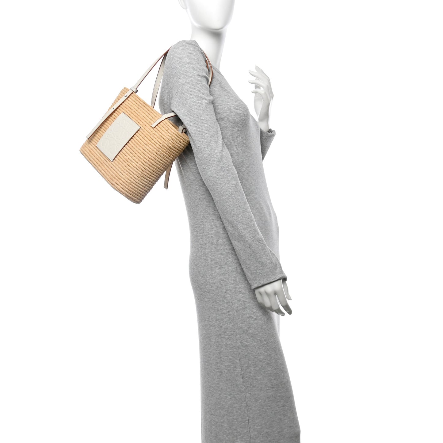 Raffia Square Small Basket Tote Bag Natural White